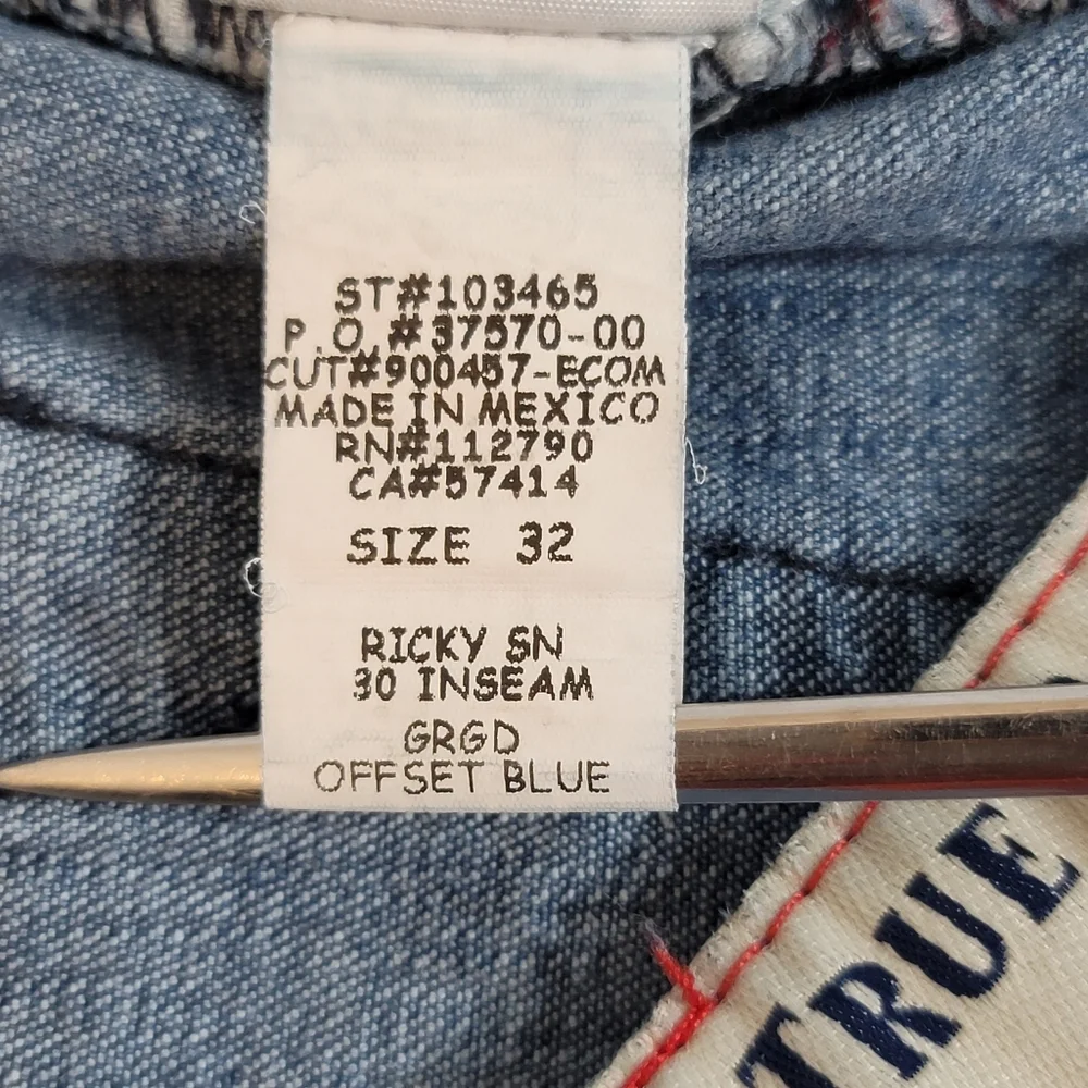 True Religion Mens Ricky Jeans Size 32x29 Blue Denim Relaxed Straight Stretch